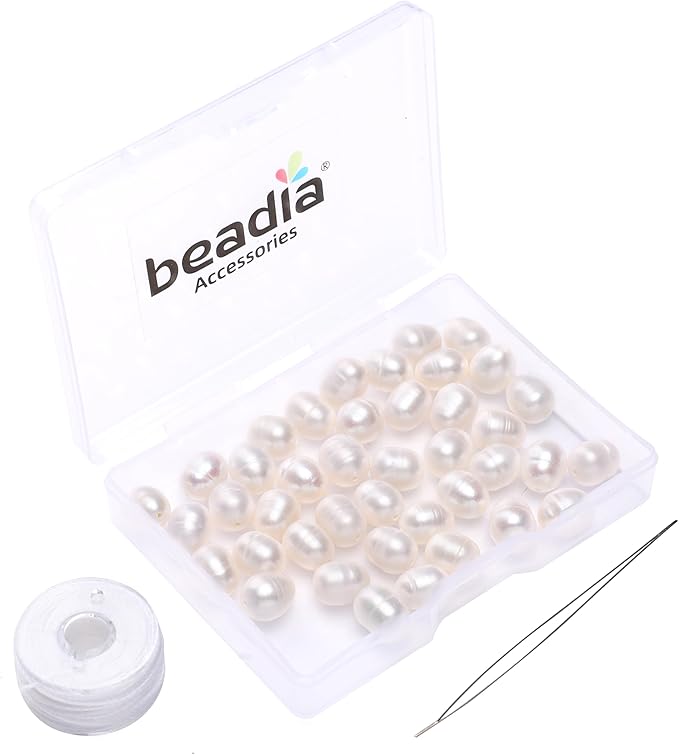 Natural Pearl Beads Rice 7-8mm White Freshwater Cultured Loose Gemstone Beads for DIY Jewelry Making 13.8''/Strand HQ