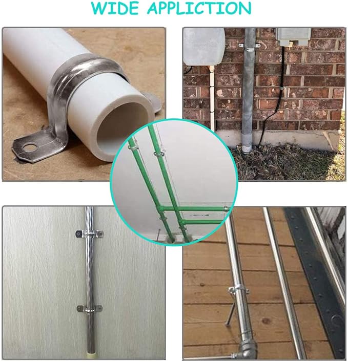 142 Pcs Pipe Strap Clamp Assortment Kit, 304 Stainless Steel 2 Holes Rigid Pipe Strap U Braket Tube Pipe Strap Clamp