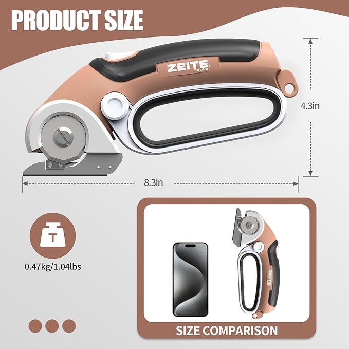 ZEITE 4V Cordless Electric Scissors Cardboard Cutter with 2 Blades,Storage Case,Rotary Cutter for Box Plastic Carpet Fabric, Easy to Hold and Safe,Mocha