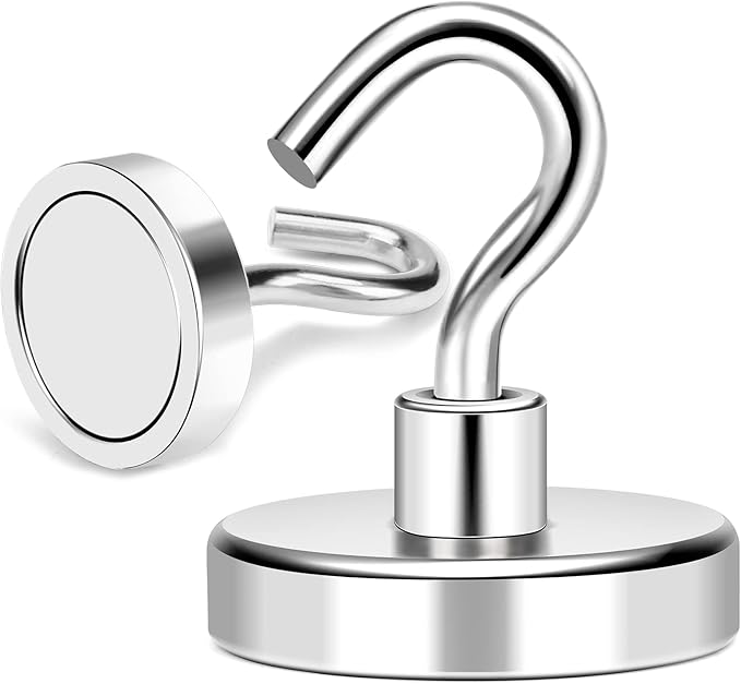 MIKEDE Magnetic Hooks Heavy Duty, 150LB+ Strong Neodymium Magnets with Hooks for Refrigerator, Large Magnetic Hooks with Epoxy Coating for Hanging, Home, Workplace - 10 Pack