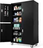 VINGLI Large Garage Storage Cabinet with 4 Doors, Upgraded Height & Wide & Deep, 43''W x 23''D x 75''H, Oversized Metal Storage Cabinet with Pegboards Wheels Locks and Adjustable Shelves (Black)