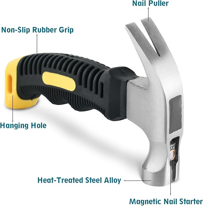 Small Claw Hammer - Mini Hammer for Women&Kids, Camping Hammer, Stubby Tack Hammer, Nail Hammer with Magnetic