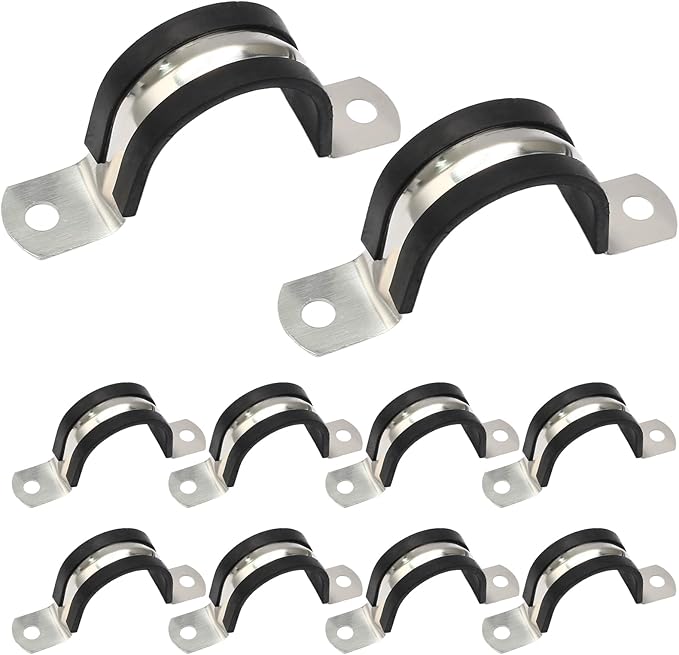 10PCS Reinforced Rigid Pipe Strap Clamp 1-1/4 Inch Conduit Clamp with Rubber Straps, Pipe Brackets for Mounting 2 Hole U Clamps Brackets Strap Hanger Tube Tension Clips Heavy Duty