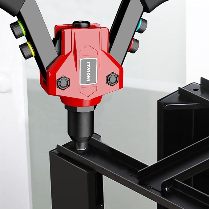 Rivet Gun Kit, Pop Rivet Gun Tool with 400 Rivets & 5 Nosepieces, 80 Pcs Aluminum Rivets for Each Rivet Head Size, 9.5'' Heavy Duty Manual Two-Handed Riveter Tool for Metal, Leather and Plastic, IM20