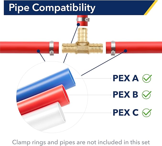 1/2" PEX Tee Brass Pipe Fitting (5 Pack) - Anti-Corrosion, Lead-Free, 5 Year Warranty, Multiple Certifications, Easy Installation for Plumbing Repairs and Home DIY