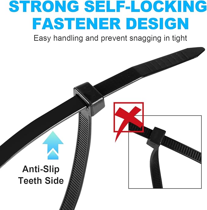 Zip Ties Assorted Sizes, RAZCC 400 Pack (8+12+14+18Inch) Black Cable Ties, Self-Locking Plastic Wire Ties with 100lb Tensile Strength, Black Nylon Zip Ties for Indoor and Outdoor