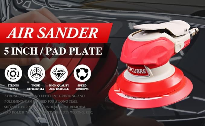5/6 Inch Pneumatic Orbital Air Sander High-Speed DA Sander for auto body/Ideal for Woodworking, Auto Polishing, and Metal Sanding (5 inch)