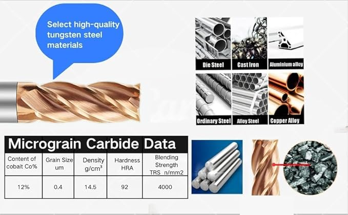 Metric Micrograin Carbide Square End Mill Set CNC Router Bits Metal Drill Bit 4 Flute 7.0MM 1PCS【 ≈0.27559 inch】 HRC55° for Milling Alloy Steels Hardened Steel, Metal Milling Cutter