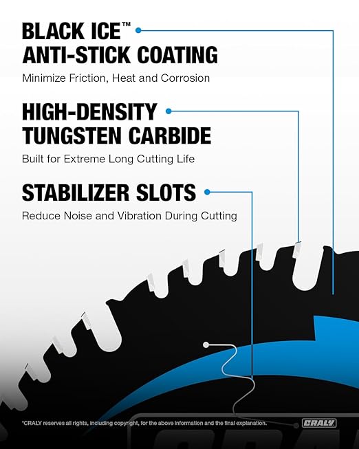 CRALY 10 Inch 50 Teeth Combination Saw Blade, 5/8 Inch Arbor Carbide Tipped Circular Saw Blade, Thin Kerf, Black Ice Coating, for Cutting Wood & Wood Composites with Table Saw, Miter Saw(C1050CT)