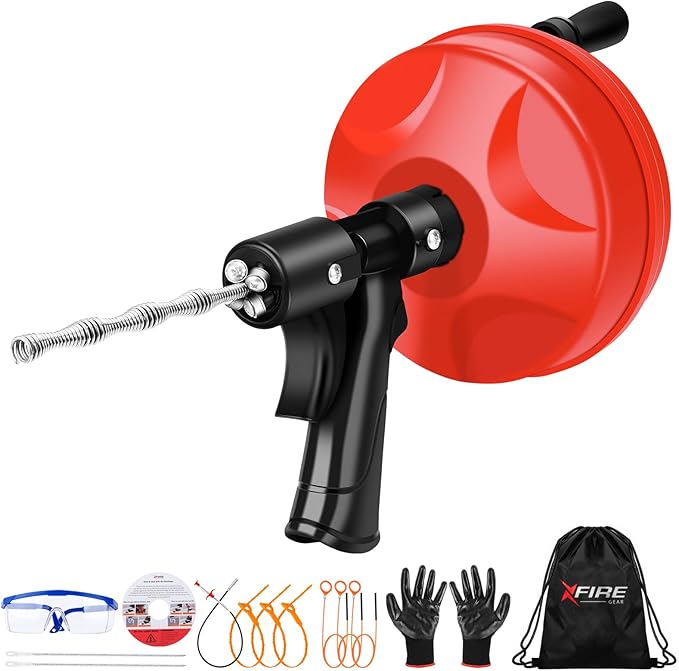 25 FT Plus Double Mode Drain Snake Tools, 13-in-1 Drain Auger for Sink and Drain Unblocking, Plumbing Snake for Kitchen, Bathrom and Shower Sink, Snake for Real DYIs[Upgraded 4.0]