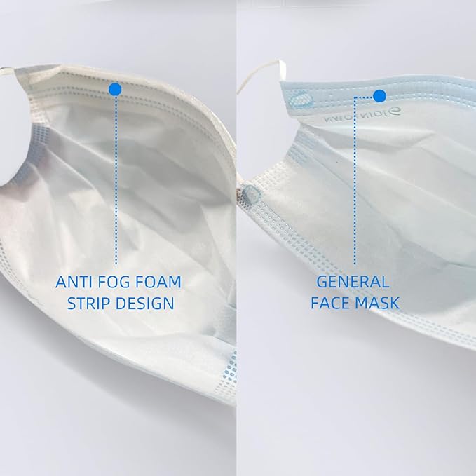 Jointown Anti-fog 3-ply Disposable Face Mask, Face Mask with Efficient Filter Media for Adult, Adjustable and Soft Nosepiece, Case of 1000