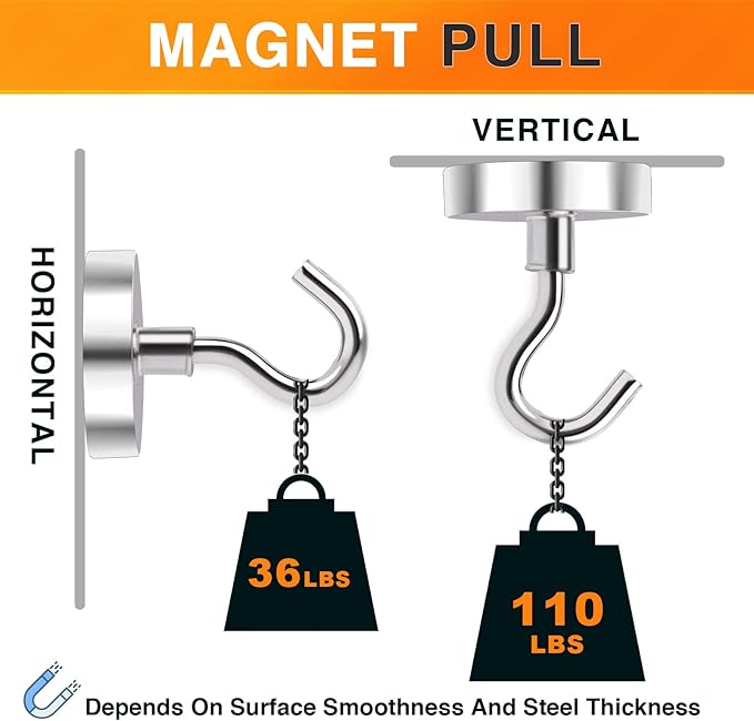 MIKEDE Strong Magnetic Hooks, 110Lbs Heavy Duty Magnetic Hooks for Cruise Cabin, Neodymium Earth Magnets with Hooks for Hanging, Super Metal Industrial Magnetic Hanger for Grill, Cruise, Storage