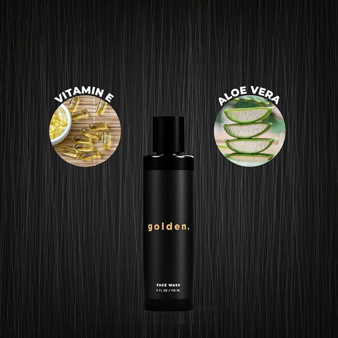 Golden Grooming Co. Men Face Wash with Aloe Vera & Vitamin E - Facial Cleanser for Men - Organic & Nature-Based - Ideal for Sensitive and Oily Skin - Rich Foaming Daily Cleanser - 4 oz.-VeraVaultWomen