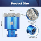 1-3/4 Inch Diamond Core Drill Bit for Porcelain Tile Ceramic Marble Granite Drilling,BRSCHNITT 1pc Vacuum Brazed Diamond Hole Saw with 5/8-11 Thread (45mm)