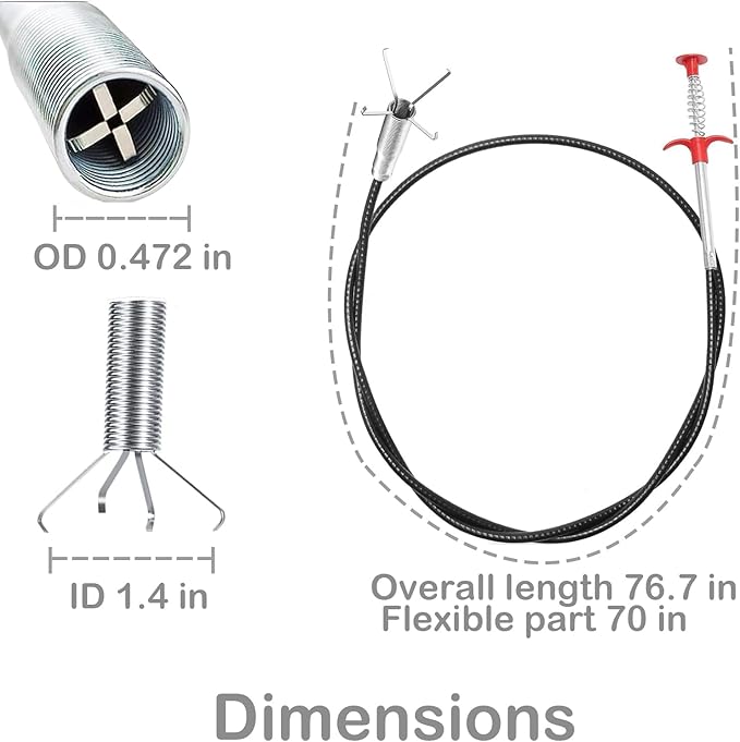Drain Snake,76 inch Flexible Grabber Claw Pick Up Reacher Tool,Drain Clog Remover - Gutter Cleaning Tools for Home Sink, Bathroom Tub,Drain, Toilet, Tight Spaces
