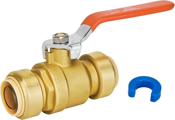 Shut off Ball Valve 1 Inch, SUNGATOR 1 Inch Ball Valve, Push-to-Connect Water Shut off Fittings, No Lead Brass Push Plumbing Fittings for PEX Pipe, Copper, CPVC, Pack of 1