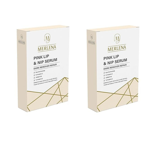 (Pack of 2) Merlena Pink Lip & Nip Serum - Organic Hydrating Serum for Pink Lips and Nipples, Collagen-Boosted Formula for Dry, Flaky, and Peeling Skin, Enriched with Vitamins C & E 2 x 8ml-VeraVaultWomen