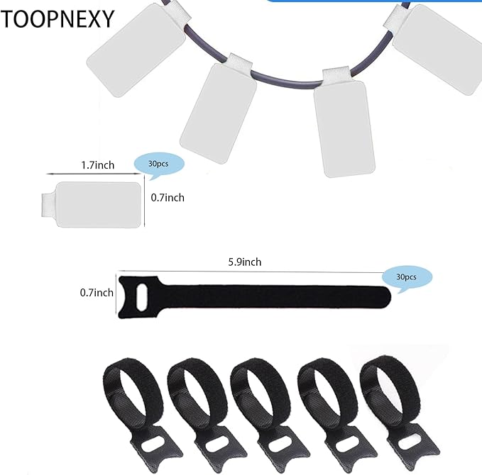 60 Pieces Cable Labels & Reusable Hook and Loop Fastening Ties Set - 30 Pieces Cord or Wire Labels & 30 Pieces Labels for Electronic Cords, Home & Office Cord Management