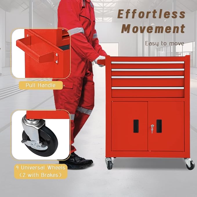 13-Drawer Double Doors Handle Rolling Tool Chest, 2 in 1 Detachable Rolling Tool Chests, Large Tool Boxes with Lock, Metal Standing Tool Cabinet for Garage Workshop(Red)