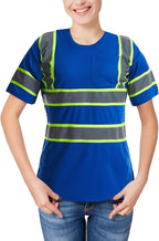 High Visibility Shirts Quick Dry Safety T Shirts with Reflective Strips and Pocket Short Sleeve Mesh Hi Vis Construction Work Class 2 Shirt for Men/Women Blue,Small