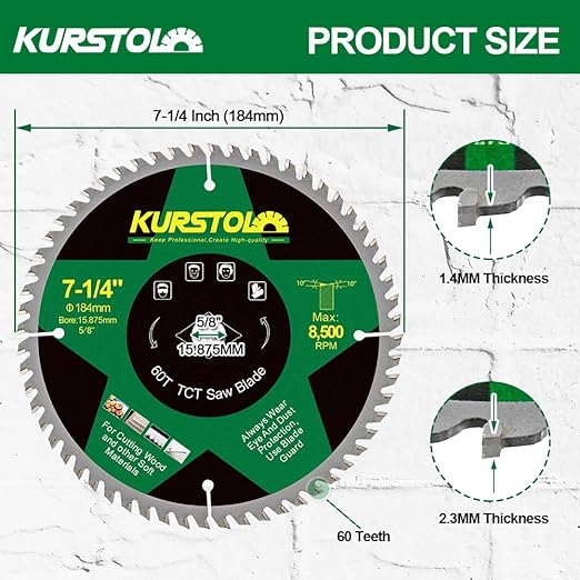 Circular Saw Blade 7-1/4 Inch - 60T ABT Wood Cutting Saw Blade with 5/8” Arbor for Wood, Plastic, Plywood, Particle Boards, Multilayer Boards(2 Pack)