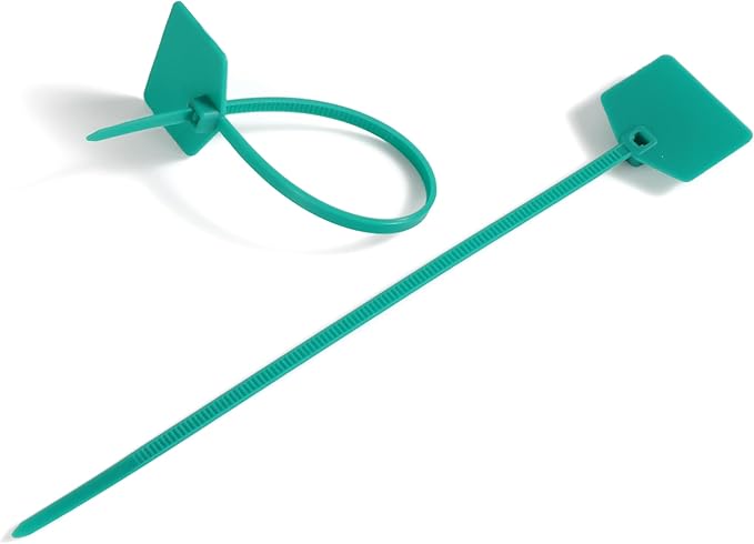 6 in Marker Nylon Cable Ties, Plastic Water Proof Tags, Self-Locking Written-on Cable Marker, Security Seals Label for Cabling, Wire Marking Label, Shipping Hanging Tags - Green/ 100pcs