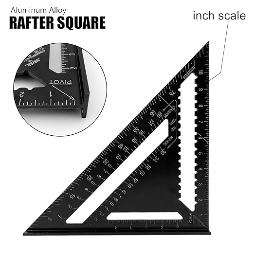 12 inch Rafter Square Aluminum Alloy Double Scale Triangle Ruler Angle Ruler Carpenter Triangle Square Rafter Tool Mensurement Tool for Woodworking and Carpentry