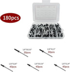 180Pcs Black 1/8" Pop Rivets Assortment Kit,5 Sizes Aluminum Rivets,Aluminum blind pro Rivets for DIY/Metal/Furniture/Instruments