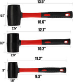 Peohud 3 Pack Rubber Mallet Hammer, 24/16/8 Oz Durable Camping Hammer with Fiberglass Handle, Soft Blow Mallet for Flooring, Tent Stakes, Woodworking, Construction and Home Renovation