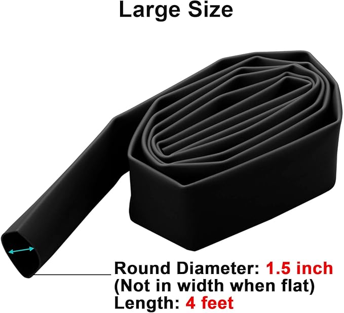 1-1/2 inch ((Diameter)) 3:1 Dual Wall Adhesive Heat Shrink Tubing, Large Glue Lined Marine Cable Sleeve Tube, Premium Wire Wrap Protector for DIY by MILAPEAK (4 Feet, Black)