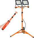 21000 Lumen Work Lights with Stand, 3 Adjustable Head LED Work Light, with Adjustable and Foldable Tripod Stand, Waterproof Lamp with Individual Switch with 6500 Kelvin Color (2-Head-Orange)
