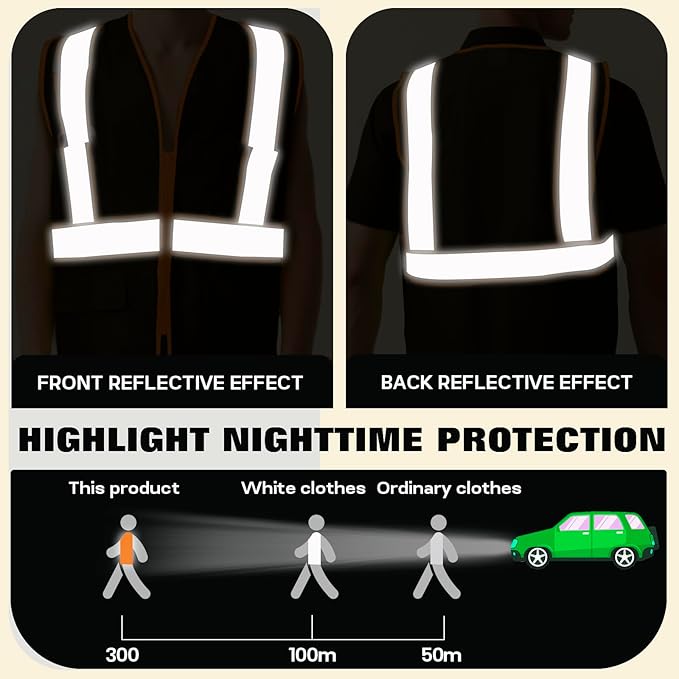 BeautyWill Custom Safety Vest Customized Logo Class 2 High Visibility Reflective Vest with Pockets Construction workwear