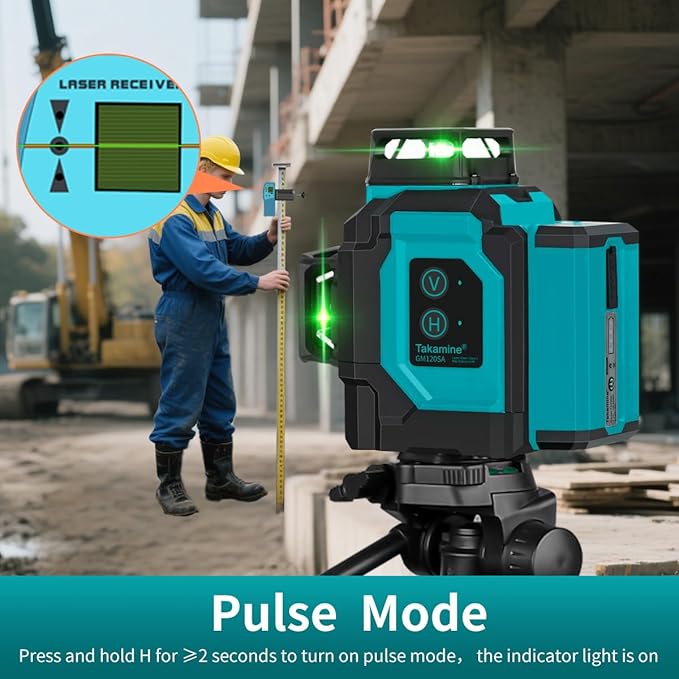Takamine Laser Level 360 Self Leveling, 3x360° Cross Line Lazer Leveler Tool for Construction and Picture Hanging, 3D 12 Lines Green Laser Level with Rechargeable Lithium Battery, APP Control
