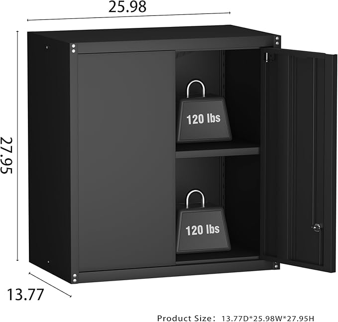 Metal Garage Wall Cabinet, Metal Wall Mounted Storage Cabinets with Lockable Doors and Adjustable Shelves, Floating Tool Cabinet for Garage, Home Office, Kitchen,Black