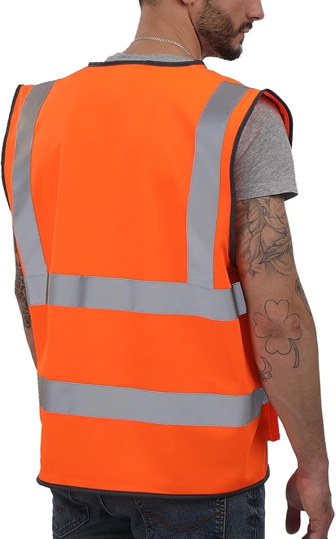 Dib Safety Vest Reflective ANSI Class 2, High Visibility Vest with Pockets and Zipper, Construction Work Vest Hi Vis Orange L