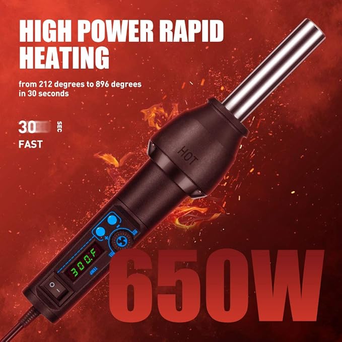 Heat Vinyl Shrink Gun Kit- 650W Portable Digital LED Display Temp Adjustable Auto Cool System Hot Air Pen Electrical Solder Heat Gun for DIY/Crafts/Shrink Wrapping/Vinyl Wrap/Wire Connectors