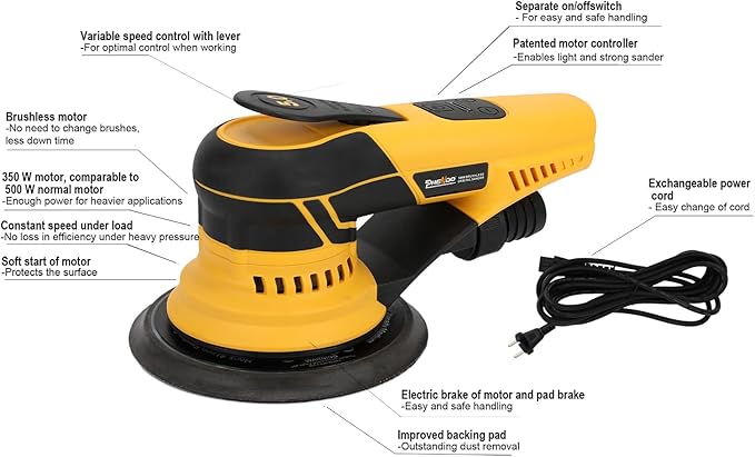350W 3A Electric Random Orbital Sander with Pluggable Wire, Central Vacuum, Sanders for Woodworking, Primary Wood and Panel Processing
