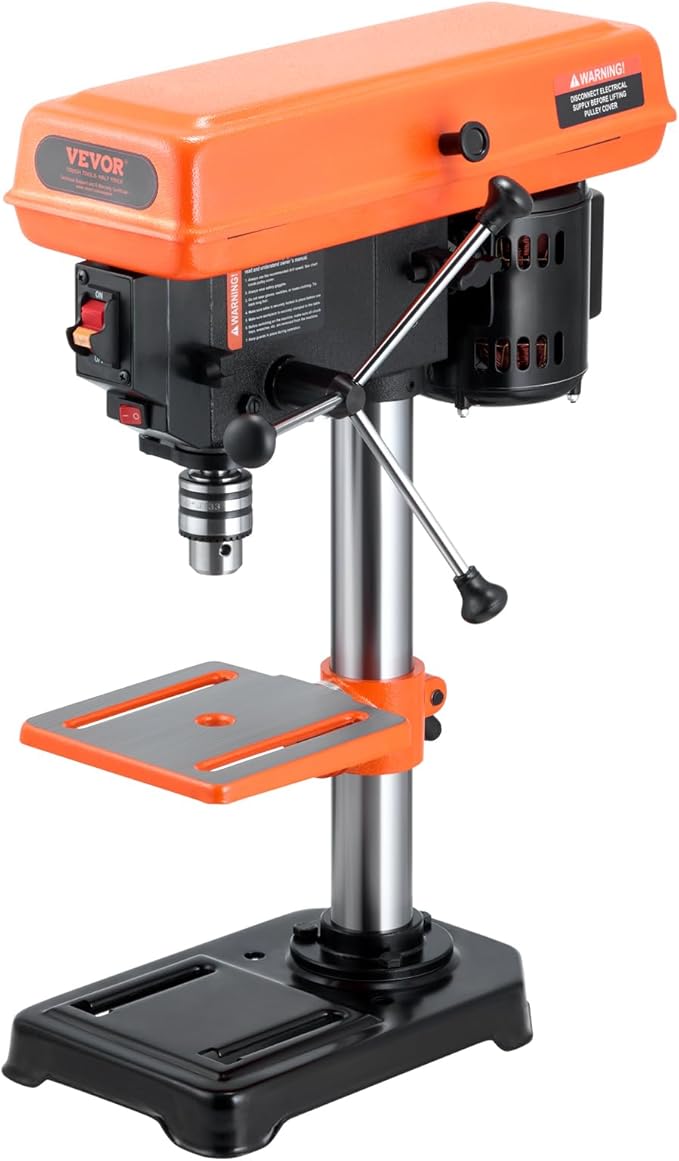 VEVOR 8 in Benchtop Drill Press, 2.3A Induction Motor, Tabletop Drilling Machine with 750/1140 / 1740/2340 / 3200 RPM Adjustable Speed, 0-45° Tilting Worktable, LED Work Light, for Wood Metal