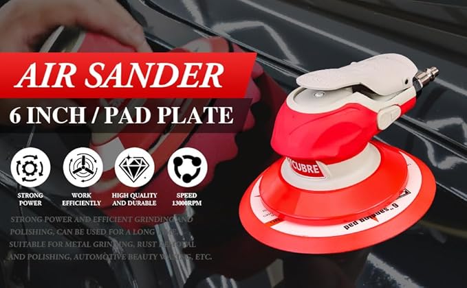 5/6 Inch Pneumatic Orbital Air Sander High-Speed DA Sander for auto body/Ideal for Woodworking, Auto Polishing, and Metal Sanding (6 inch) (6 inch)
