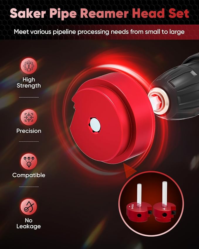 Saker PVC Pipe Reamer, PVC Fitting Saver with 1-1/2inch, 2inch Head, For SCH40, ABS Pipe,CPVC Perfect for Plumbing Repairs, Fits Standard 1/2" Drill