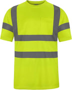High Visibility Class 3 T Shirts，Hi Vis Safety Shirts with Reflective Strips and Pocket, Short Sleeve Quick Dry Mesh Construction Work Shirt for Men/Women Lime,Large