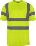 High Visibility Class 3 T Shirts，Hi Vis Safety Shirts with Reflective Strips and Pocket, Short Sleeve Quick Dry Mesh Construction Work Shirt for Men/Women Lime,XL