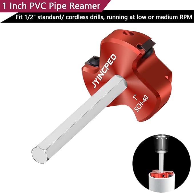 1 Inch PVC Pipe Reamer with Triple Blade, PVC Socket Saver Fitting Saver with 1/4-Inch Hex Shaft, Plastic Pipe Fitting Reamer Plumbing Tool for Sch.40 CPVC ABS Socket Hub,Fit Standard 1/2" Drills