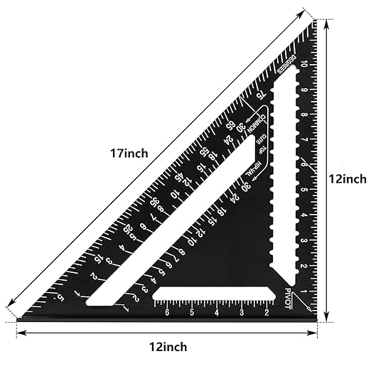 Beslands Aluminum 12-inch Rafter Square Carpenter Measuring Layout Tool Alloy Metal Triangle Ruler Imperial Protractor for Woodworking and Carpentry