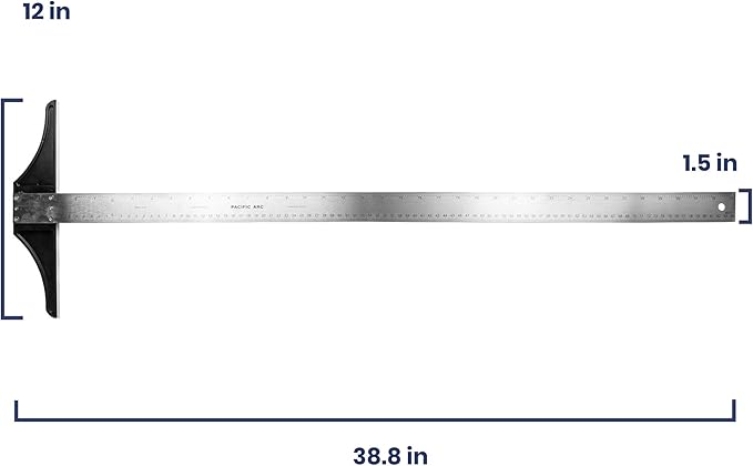 Pacific Arc 36 Inch T Square, Traditional Stainless Steel, Graduated Inch and Metric