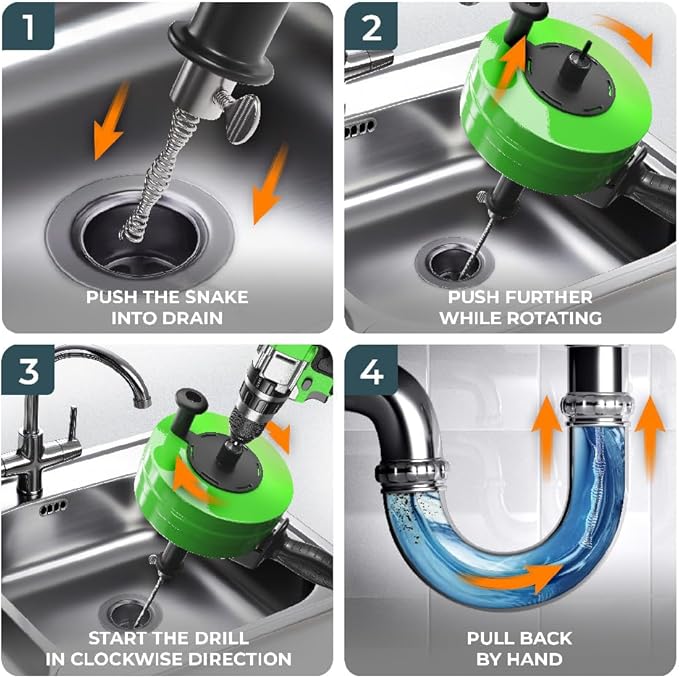 drain snake [35FT] - with drill attachment - Ideal plumbing snake for sink and drain unblocking - Solid drain auger for real DYIs! (35 FT - 1/4 inch)