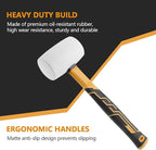 Rubber Mallet 16oz Fiberglass Handle White Rubber Mallet And 35mm Double-Faced Soft Mallet,Fiberglass Handle With Soft Grip for Flooring, Tent Stakes, Woodworking, Camping, Crafts