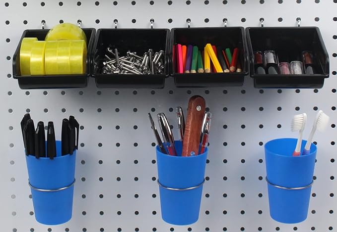 Pegboard Bins Pegboard Cups 15 Packs Set with Peg Hooks Assortment Cups with Hooks Assortment Bins Accessories for Garage Craft Workshop Workbench