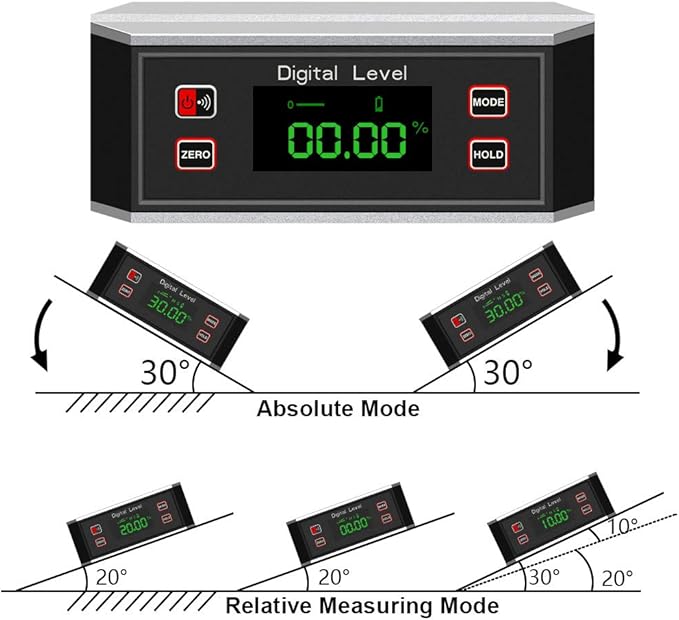 Angle Gauge eOUTIL Digital Protractor Inclinometer Angle Finder with V-Groove Magnetic Base, Precision Bevel for Automobile Woodworking Building Drilling Machinery Masonry
