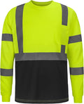 High Visibility Class 3 T Shirts，Hi Vis Safety Shirts with Reflective Strips and Pocket, Long Sleeve Quick Dry Mesh Construction Work Shirt for Men/Women Black Bottom Lime，Small